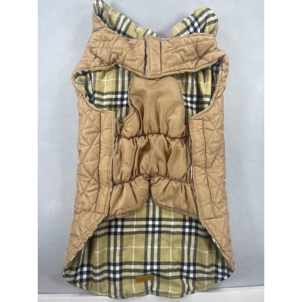 Kuoser Reversible Dog Vest Quilted Plaid Pet Coat Tan Yellow XXL